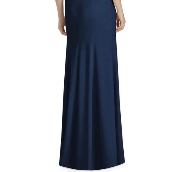 NWOT! Vivian Diamond Dessy Midnight Blue Cutaway Shoulder Column Gown - Size 0 - Picture 6 of 8